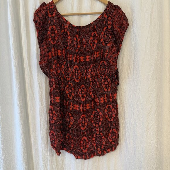 Unity Flowy Babydoll Top Women Size L Red Black Geometric Boho Y2K Whimsigoth - Picture 4 of 5